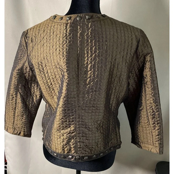 Ruby Rd. Petite‎ Lightweight Metallic Quilted Gold Brown Jacket Embellished 14P - Picture 2 of 6